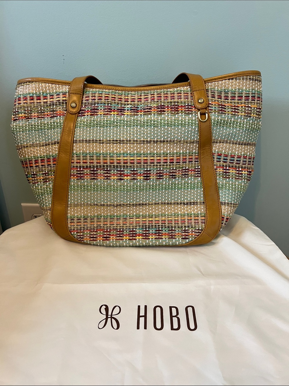 HOBO Multicolor Woven Hobo with Tan Leather Trim